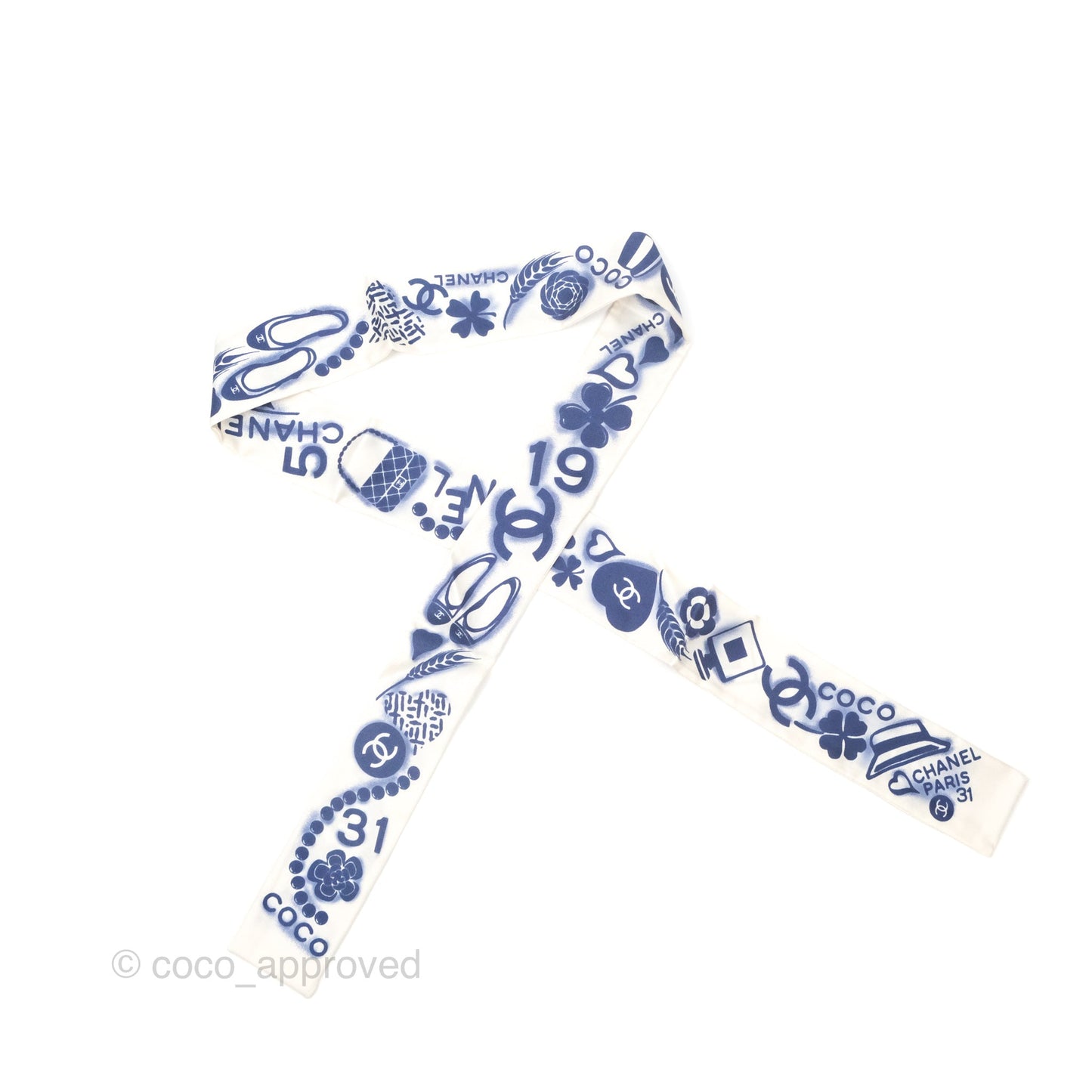 Chanel CC Silk Twilly in Blue White