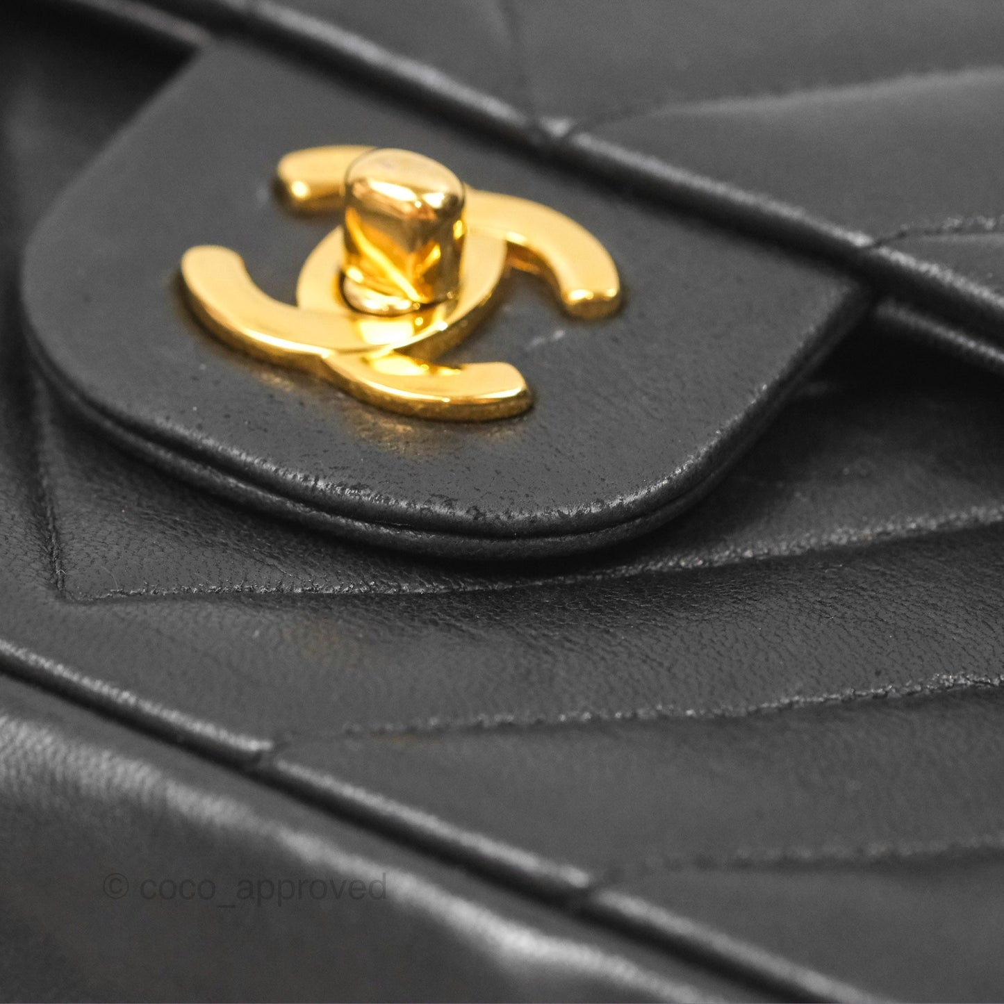Chanel Vintage Medium Classic Flap Chevron Black Lambskin 24K Gold Hardware