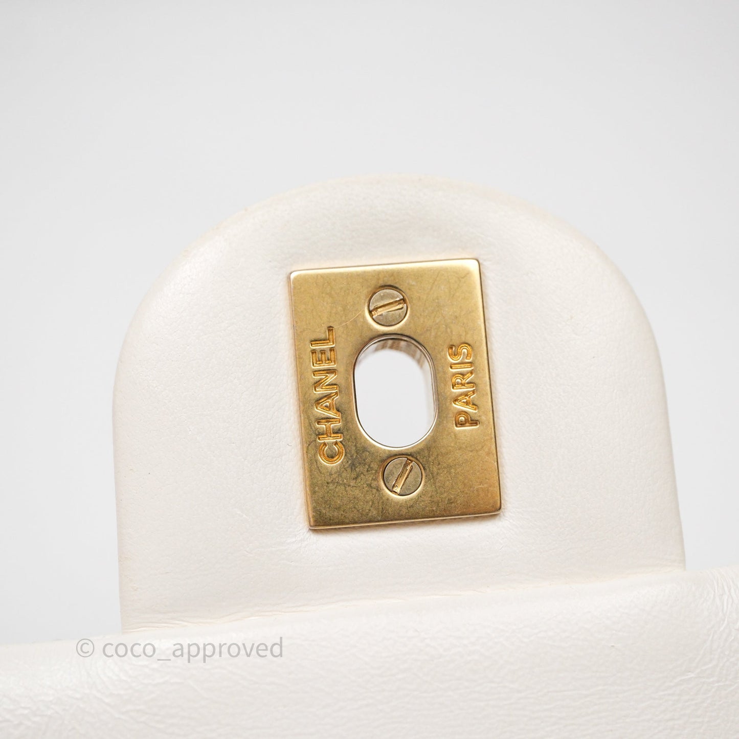 Chanel Mini Rectangular Pearl Crush Quilted White Lambskin Aged Gold Hardware