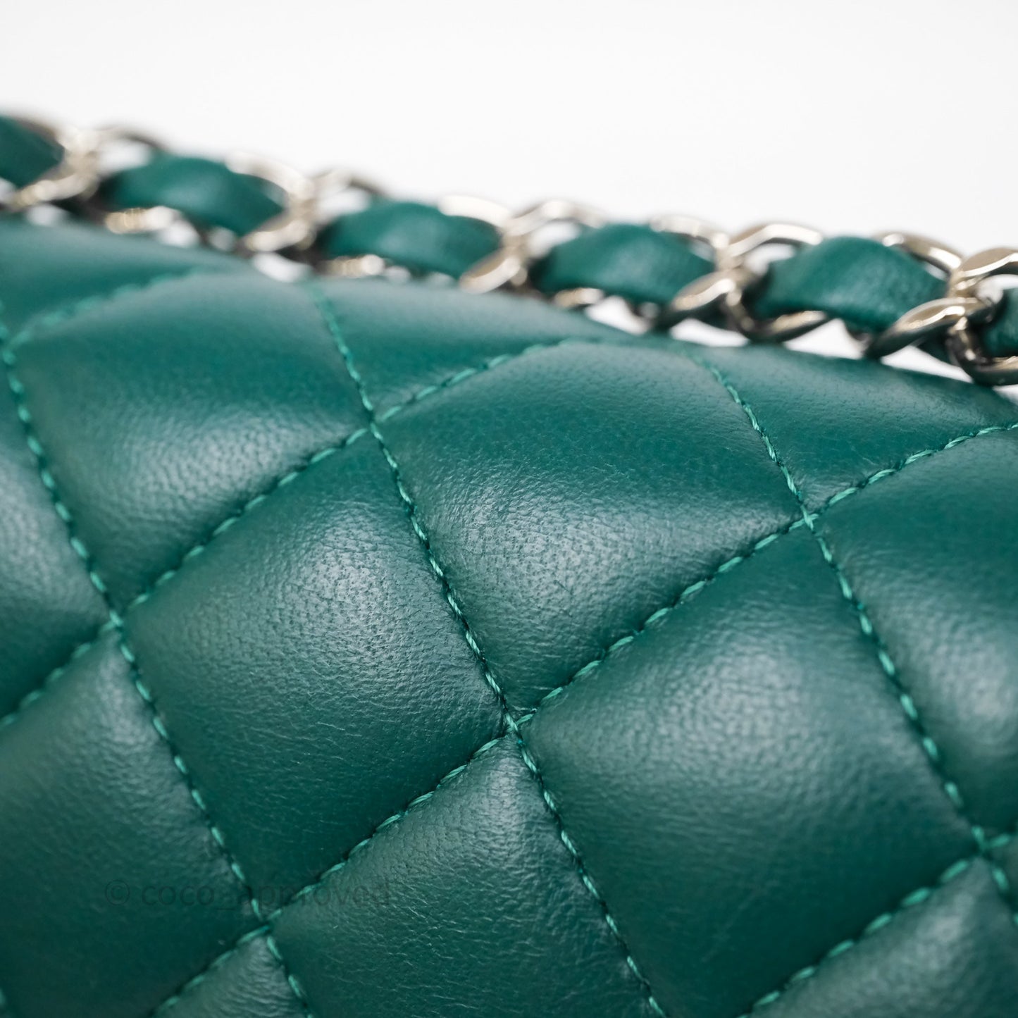 Chanel Medium Classic Flap Quilted Dark Green Lambskin Silver Hardware