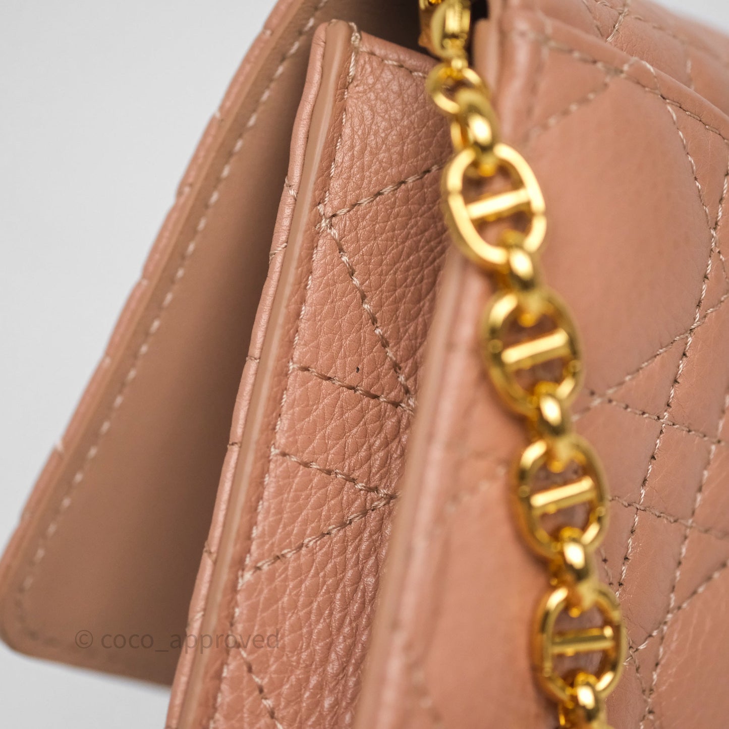Christian Dior Caro Pouch with Chain In Supple Pink Cannage Calfskin
