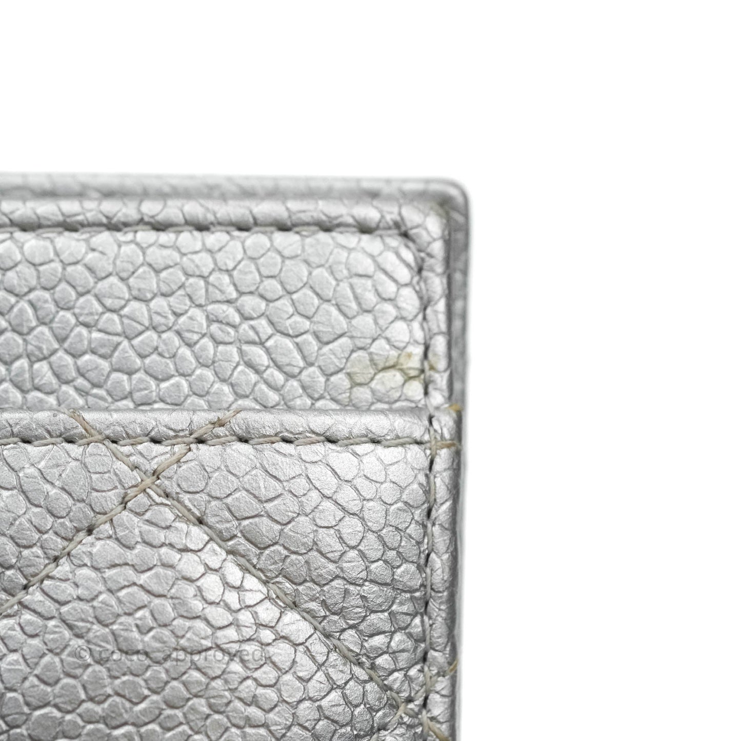 Chanel Classic Quilted Card Holder Metallic Silver Caviar Ruthenium Hardware