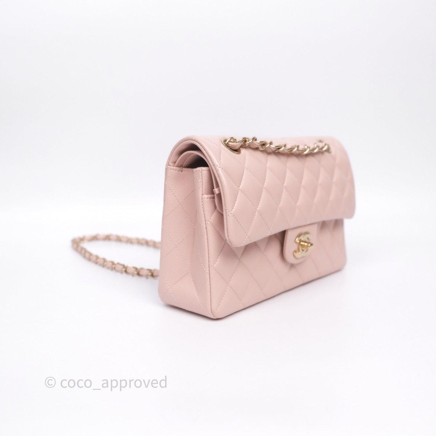 Chanel Small Classic Flap Quilted Light Pink Caviar Gold Hardware