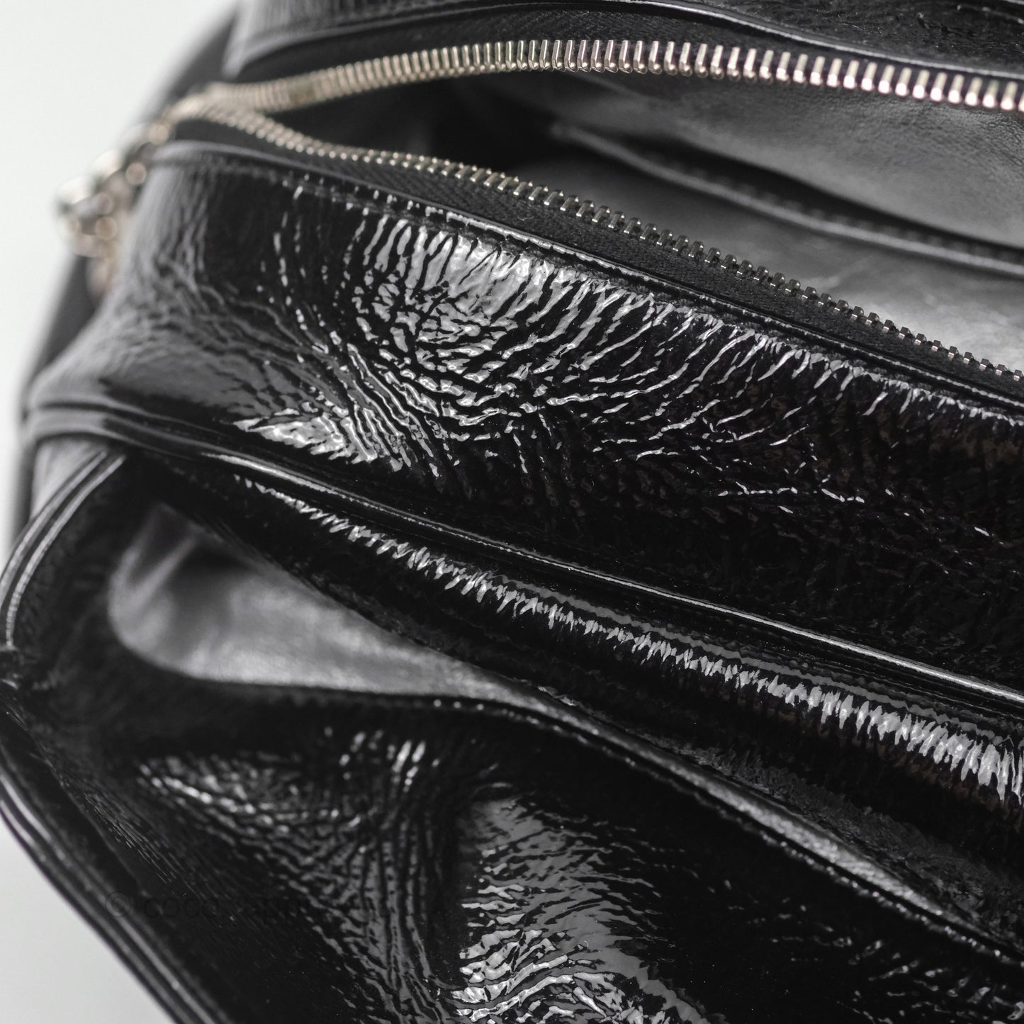 Chanel Bowling Tote Bag Black Glazed Calfskin Silver Hardware
