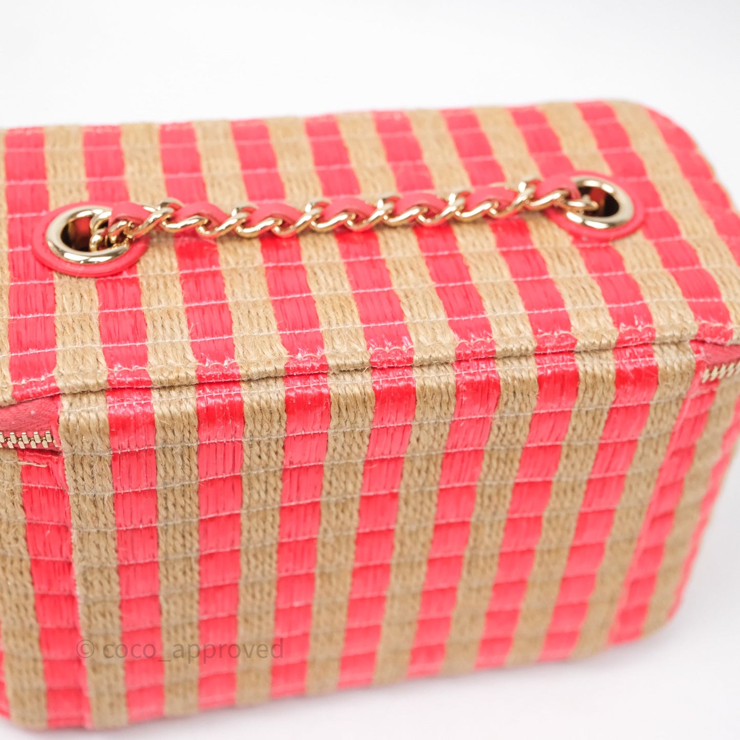 Chanel Vanity With Chain Striped Raffia Orange Gold Hardware