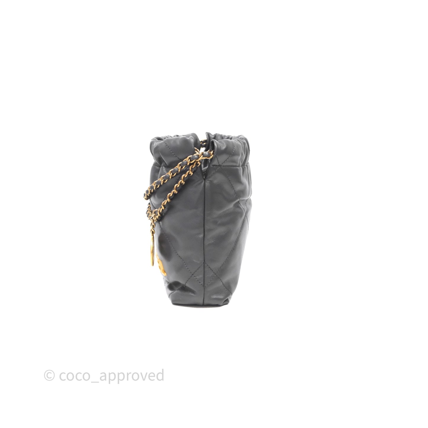 Chanel 22 Mini Bag Dark Grey Shiny Crumpled Calfskin Aged Gold Hardware