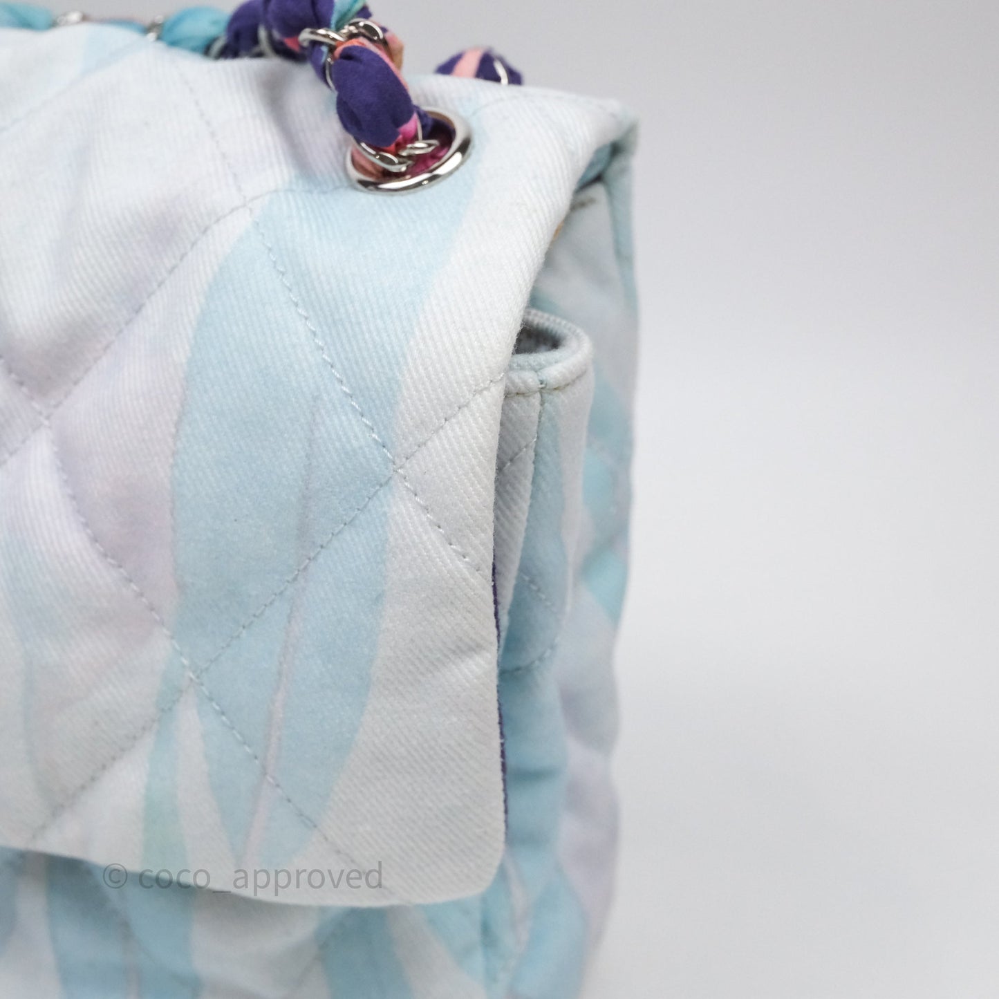 Chanel Single Flap Bag Blue Watercolour Denim Silver Hardware
