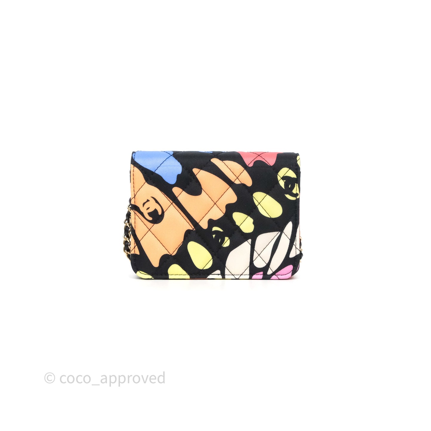 Chanel Mini Wallet With Chain CC Floral Printed Fabric Gold Hardware