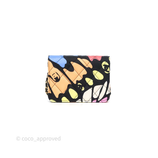 Chanel Mini Wallet With Chain CC Floral Printed Fabric Gold Hardware