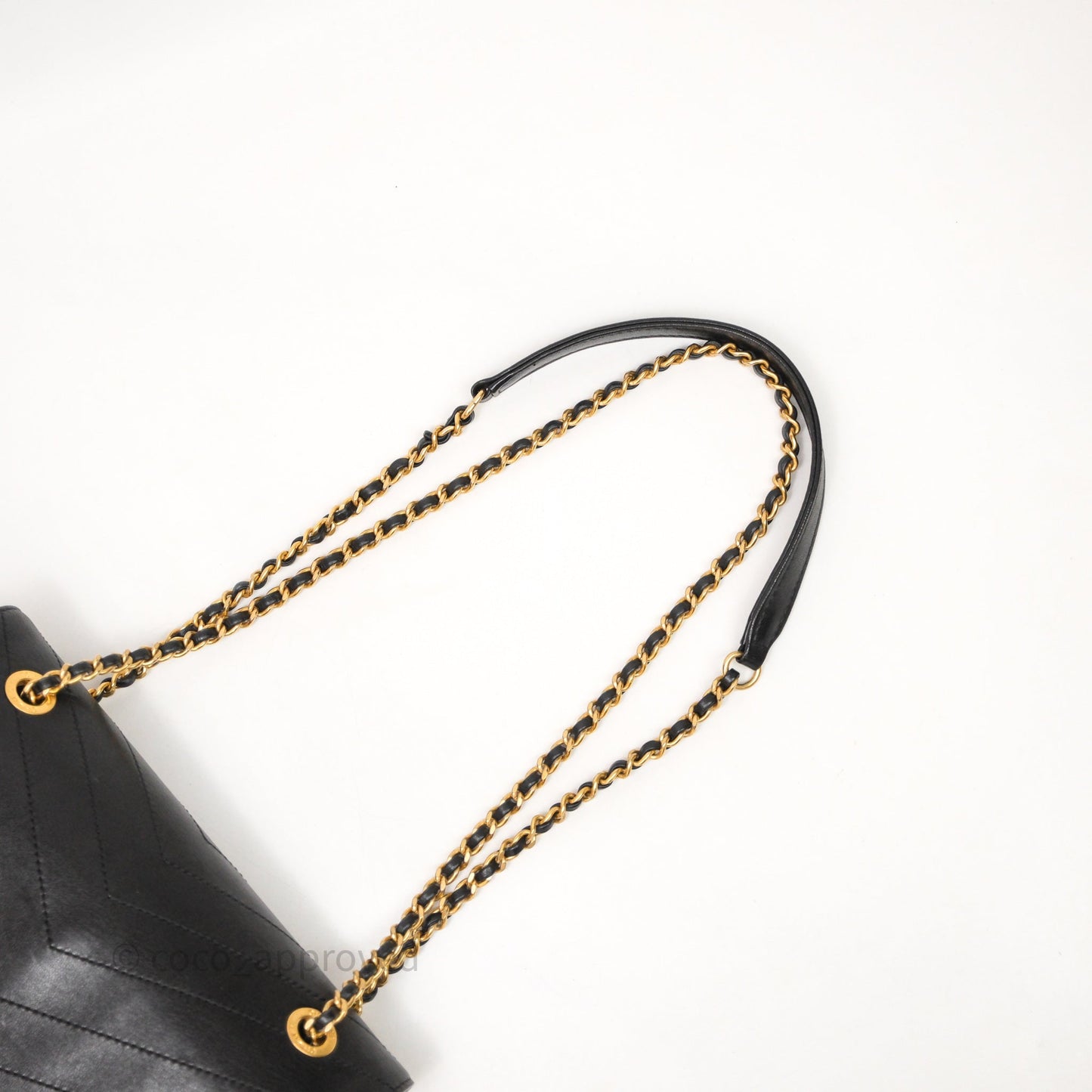 Chanel Chevron Flap Bag Black Calfskin Aged Gold Hardware