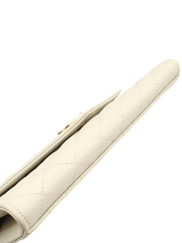 Luxury Saint Laurent Blanc Vintage White Grande Poudre Embossed Gold Monogram Envelope Strap Clutch
