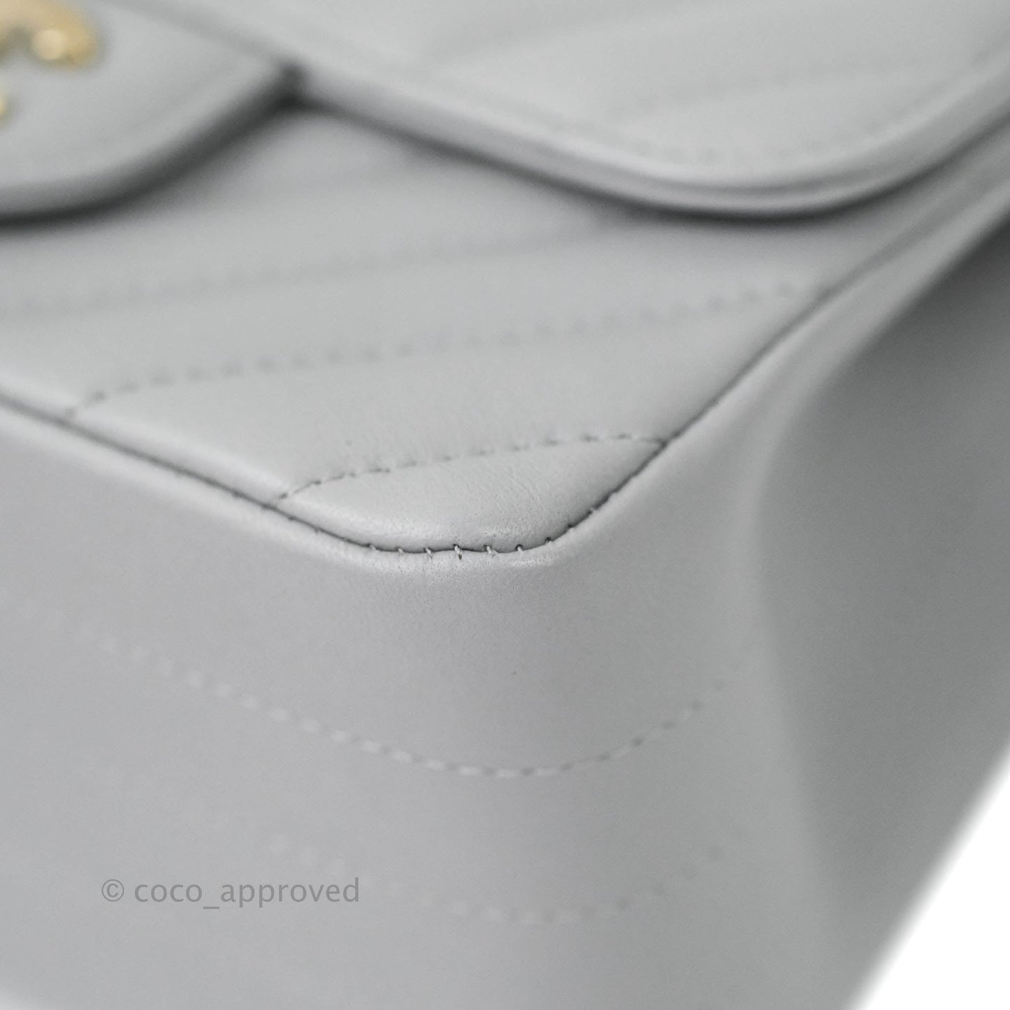 Chanel Mini Square Chevron Grey Lambskin Gold Hardware 20S