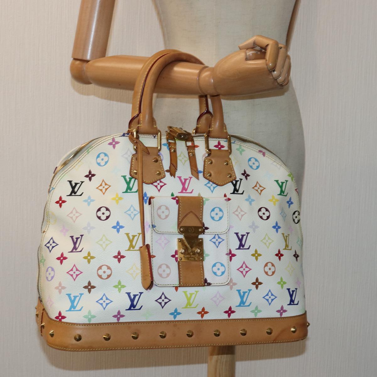 LOUIS VUITTON Monogram Multicolor Alma GM Hand Bag White M40441 LV 82126A