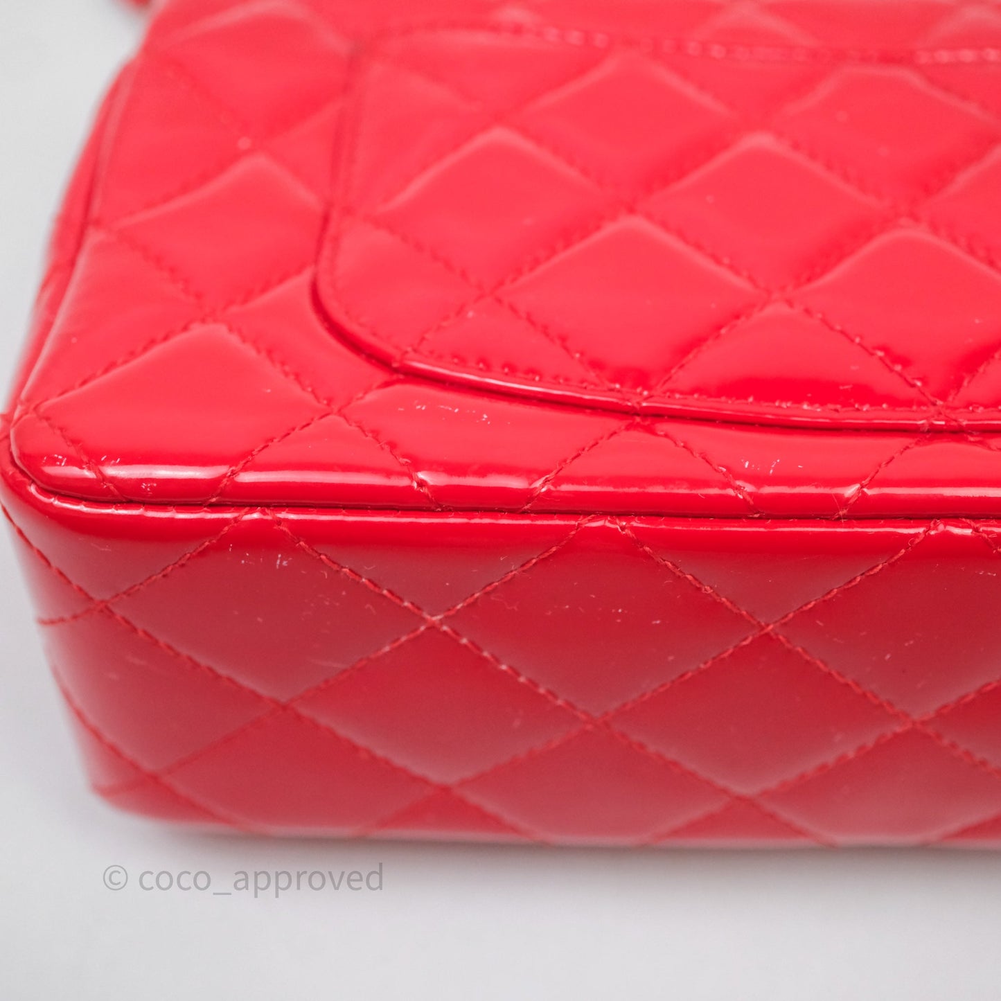 Chanel Mini Rectangular Quilted Red Patent Silver Hardware