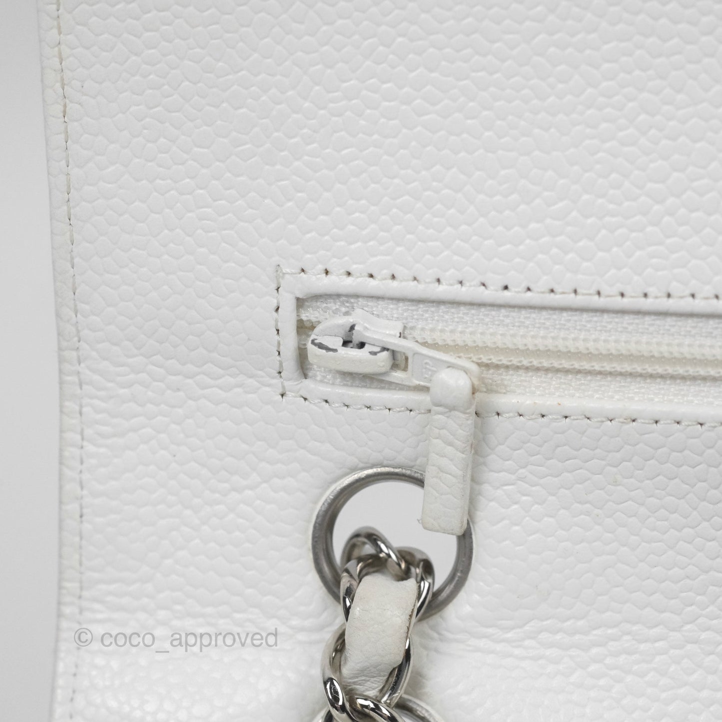 Chanel Classic M/L Medium Flap Quilted White Caviar Silver Hardware