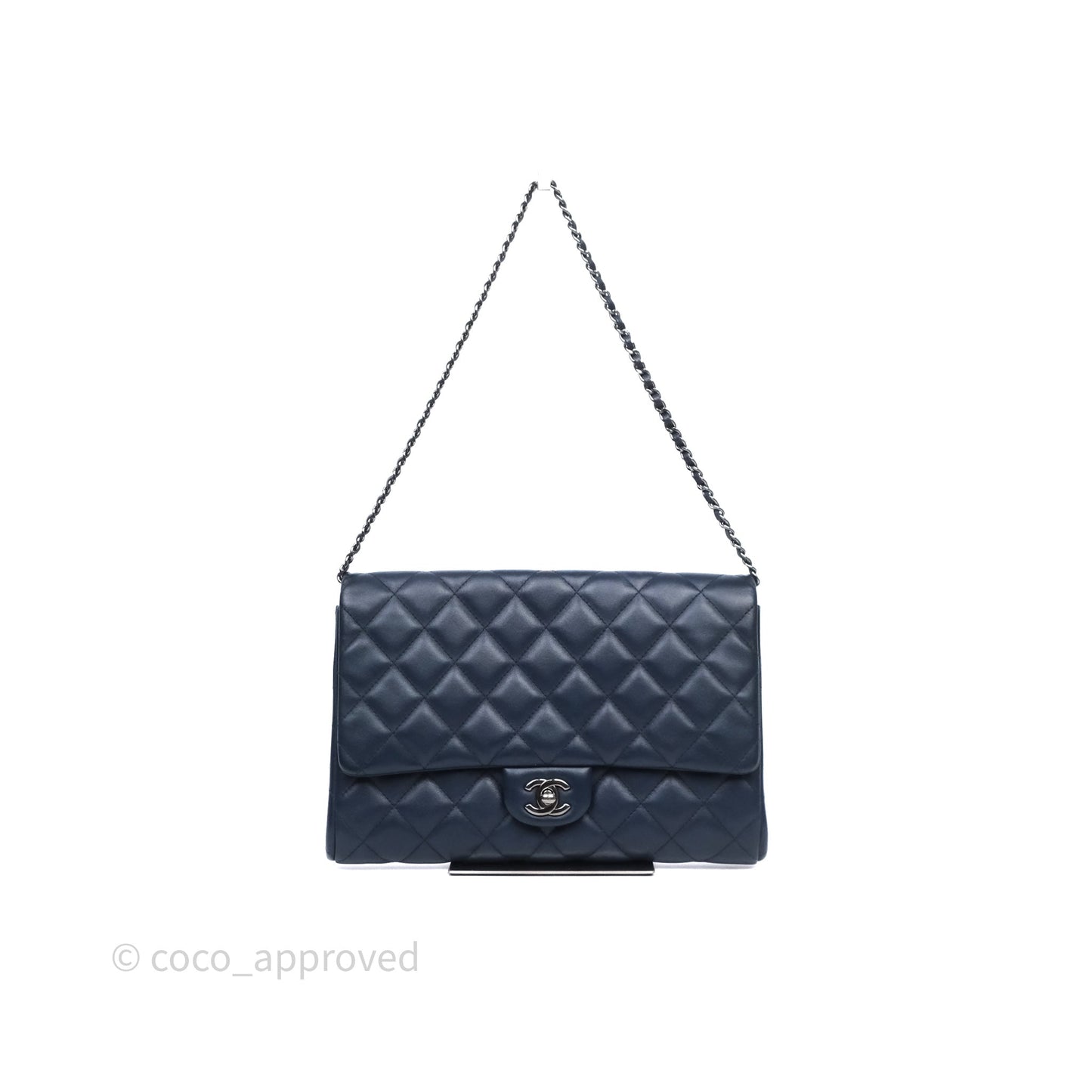 Chanel Quilted Clutch with Chain Lambskin Navy Gun Metal Hardware