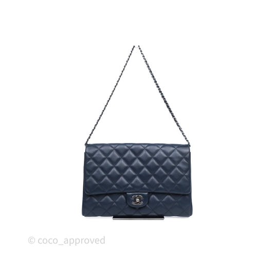 Chanel Quilted Clutch with Chain Lambskin Navy Gun Metal Hardware