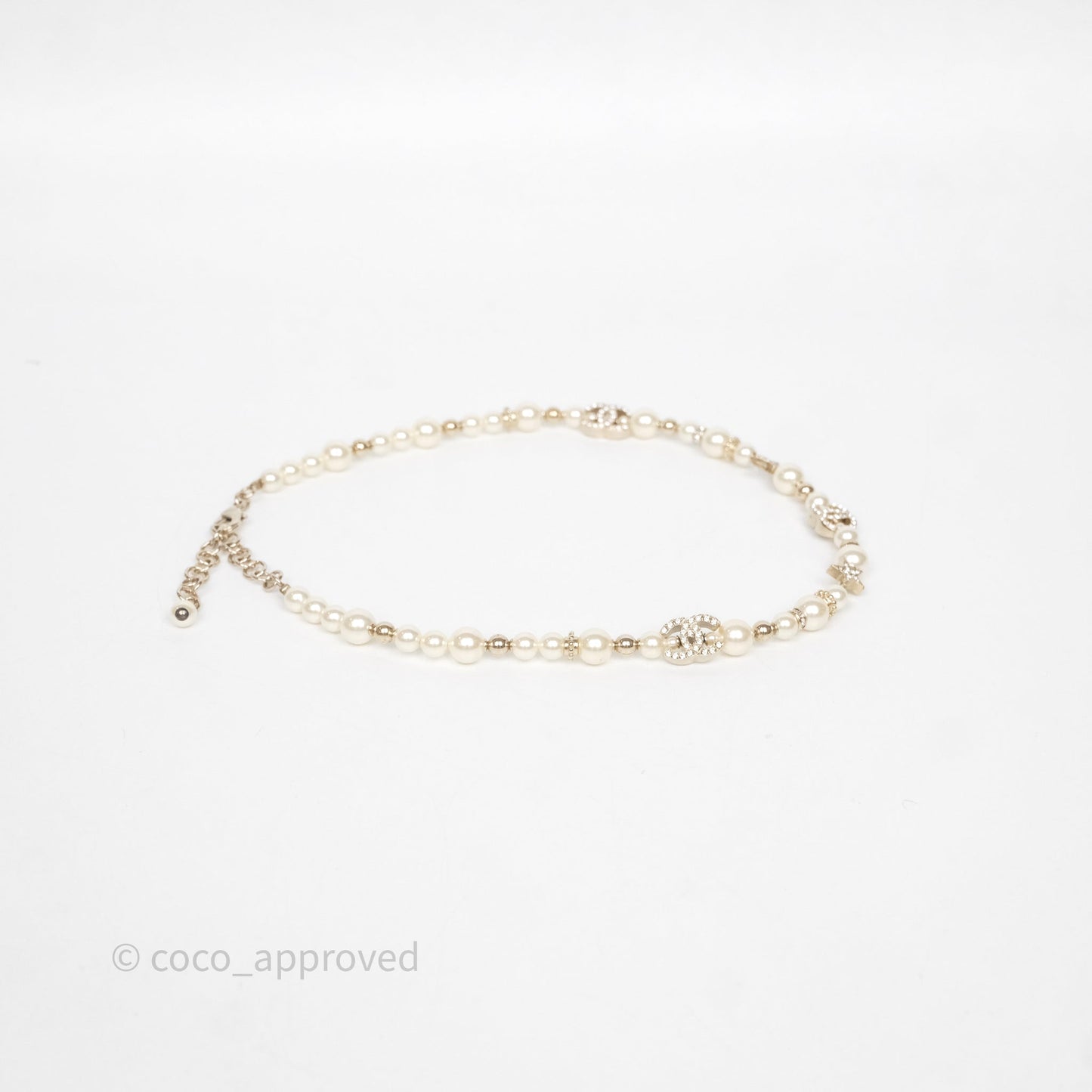 Chanel Crystal CC Star Pearl Choker Gold Tone 23A