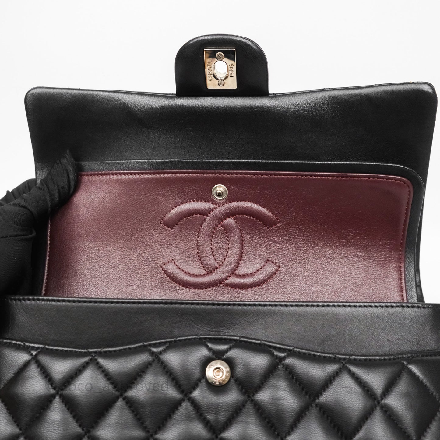 Chanel Classic M/L Medium Flap Quilted Black Lambskin Silver Hardware