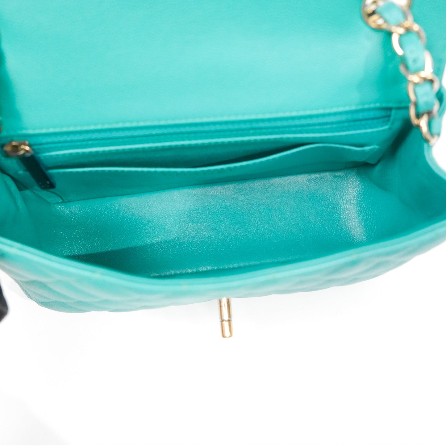 Chanel Mini Rectangular Flap Quilted Turquoise Caviar Gold Hardware