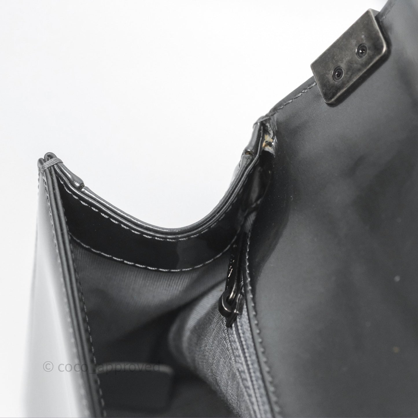Chanel Medium Boy Metallic Dark Grey Iridescent Glazed Calfskin Ruthenium Hardware