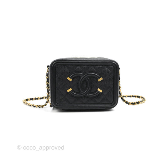 Chanel CC Filigree Vanity Clutch With Chain Caviar Black Aged Gold Hardware