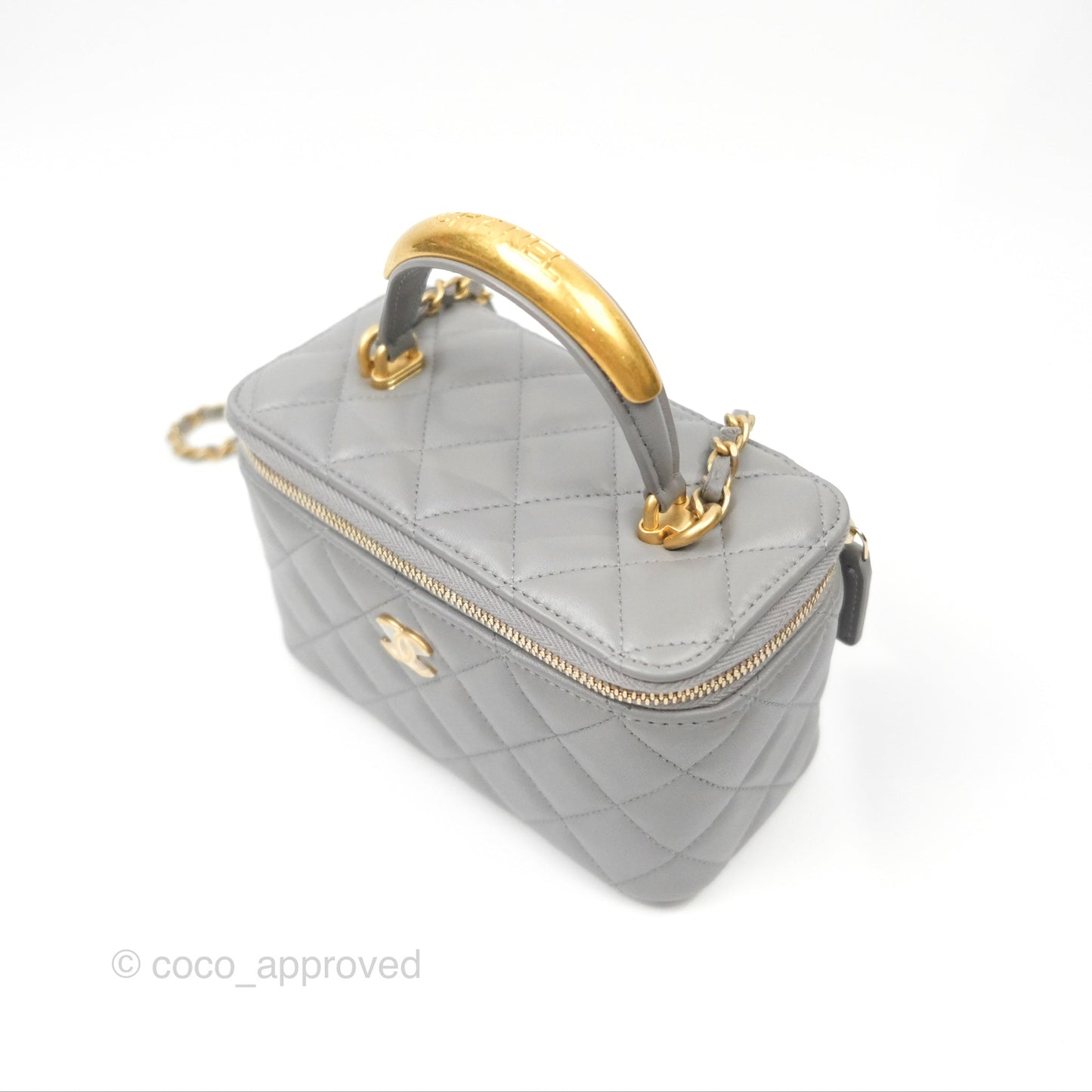 Chanel Vanity Rectangular Metal Top Handle Grey Lambskin Aged Gold Hardware