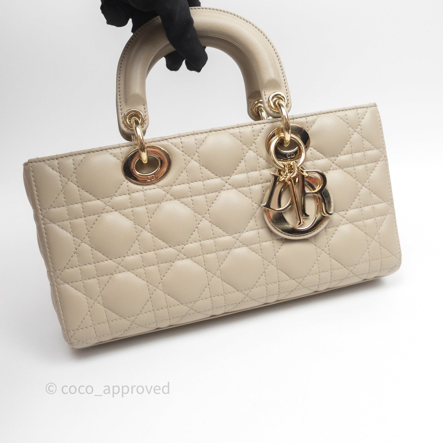 Dior Medium Lady D-Joy Bag Sand Lambskin Cannage Gold Hardware