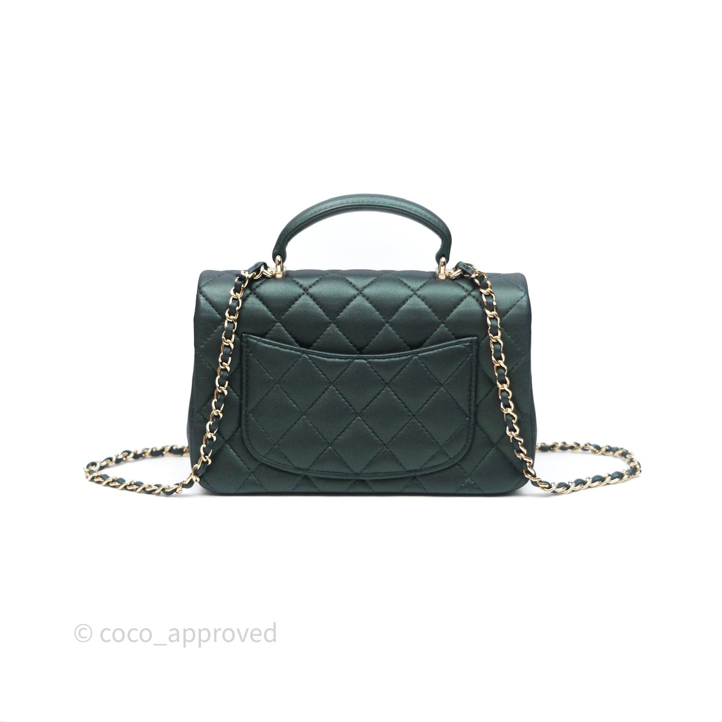 Chanel Top Handle Mini Rectangular Flap Iridescent Green Lambskin Gold Hardware