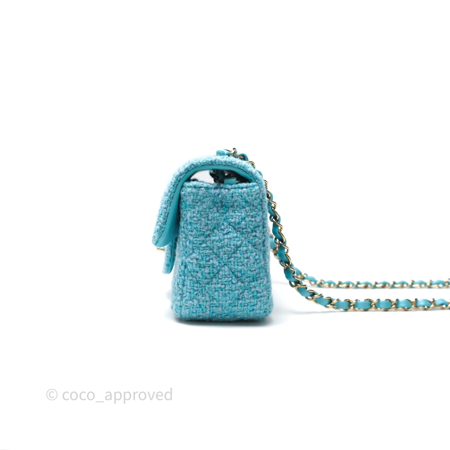 Chanel Quilted Mini Rectangular Flap Blue Tweed Gold Hardware