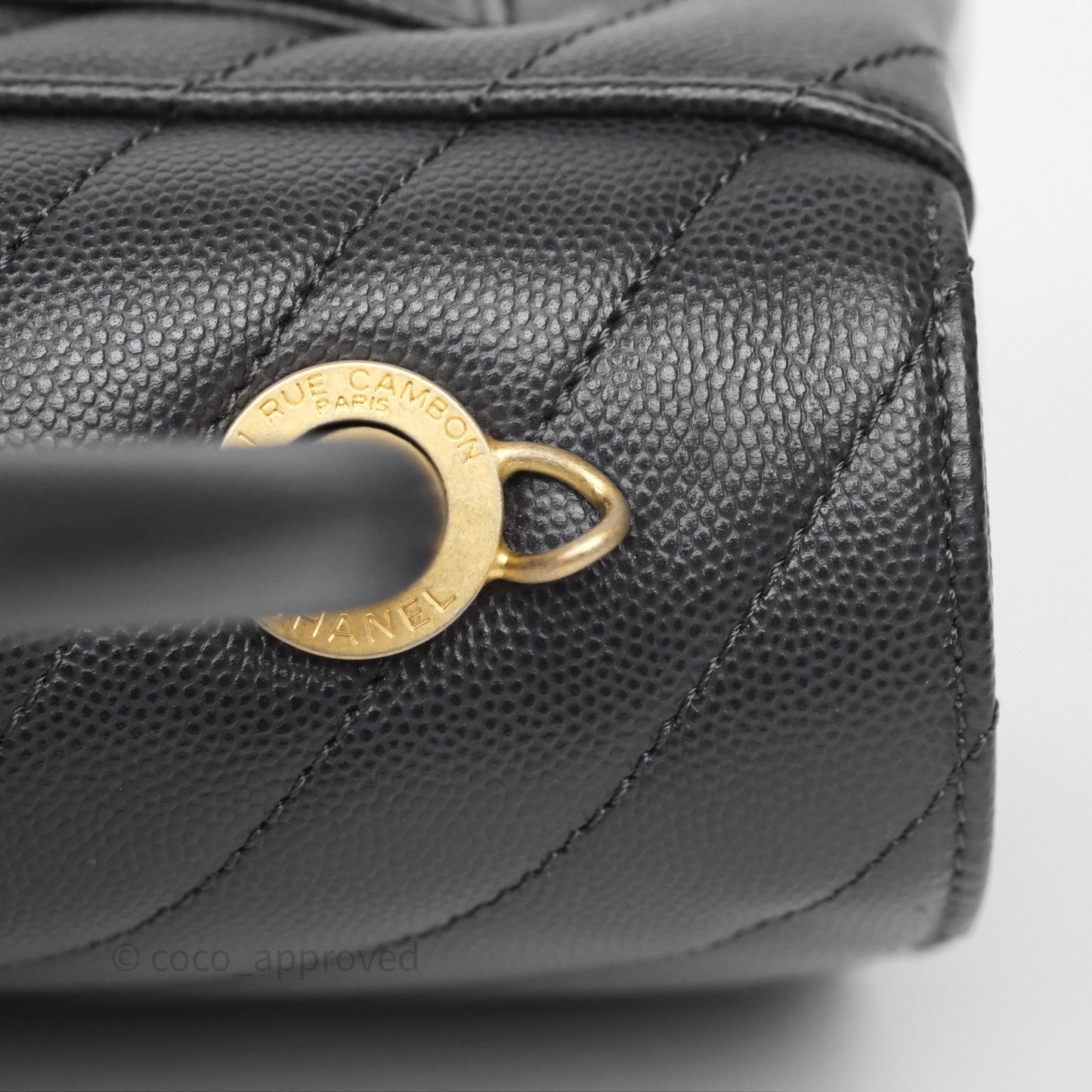 Chanel Small Coco Handle Chevron Dark Grey Caviar Aged Gold Hardware