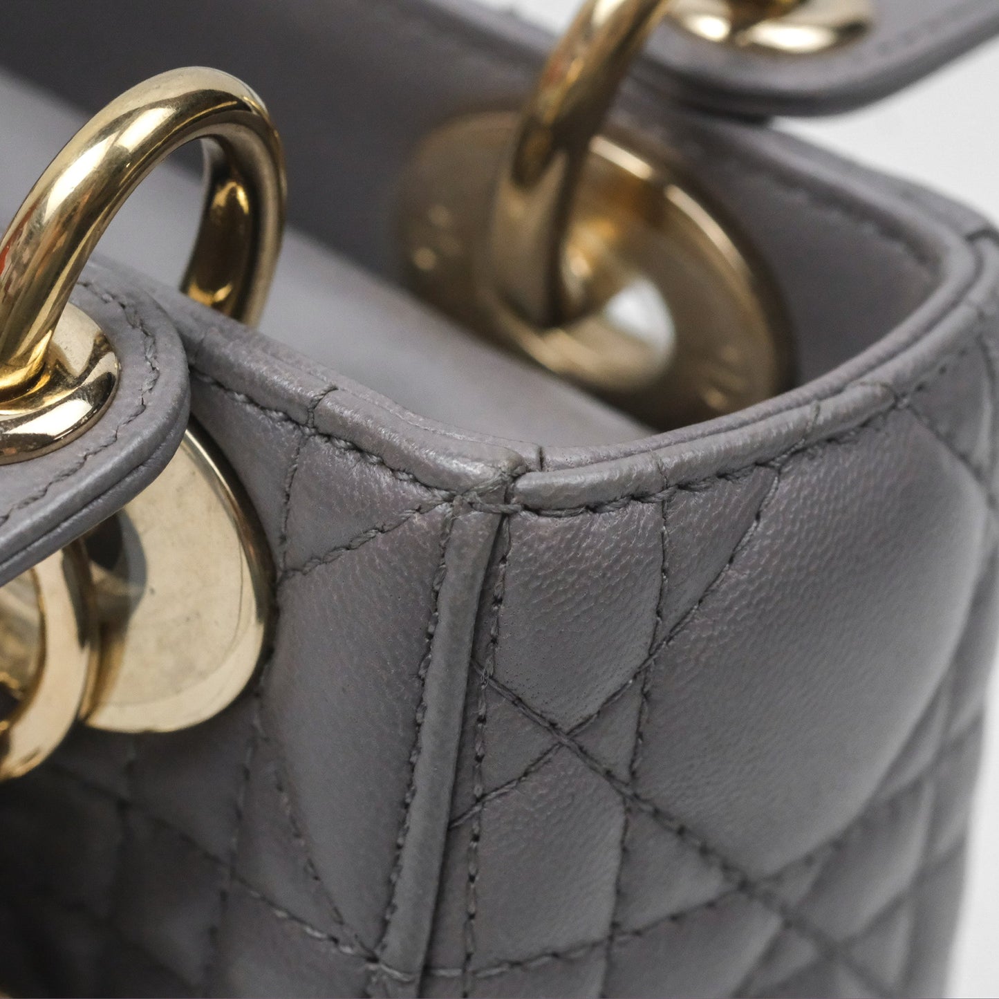 Christian Dior Mini Lady Dior Grey Lambskin Cannage Gold Hardware