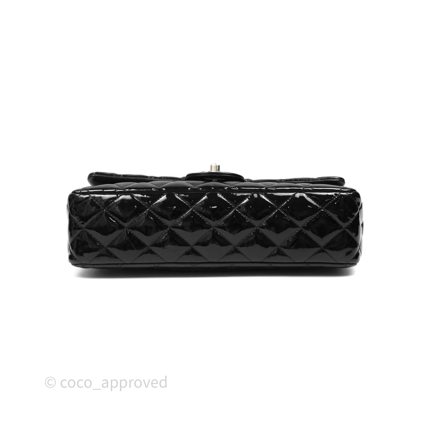 Chanel Classic M/L Medium Flap Quilted Black Patent Silver Hardware