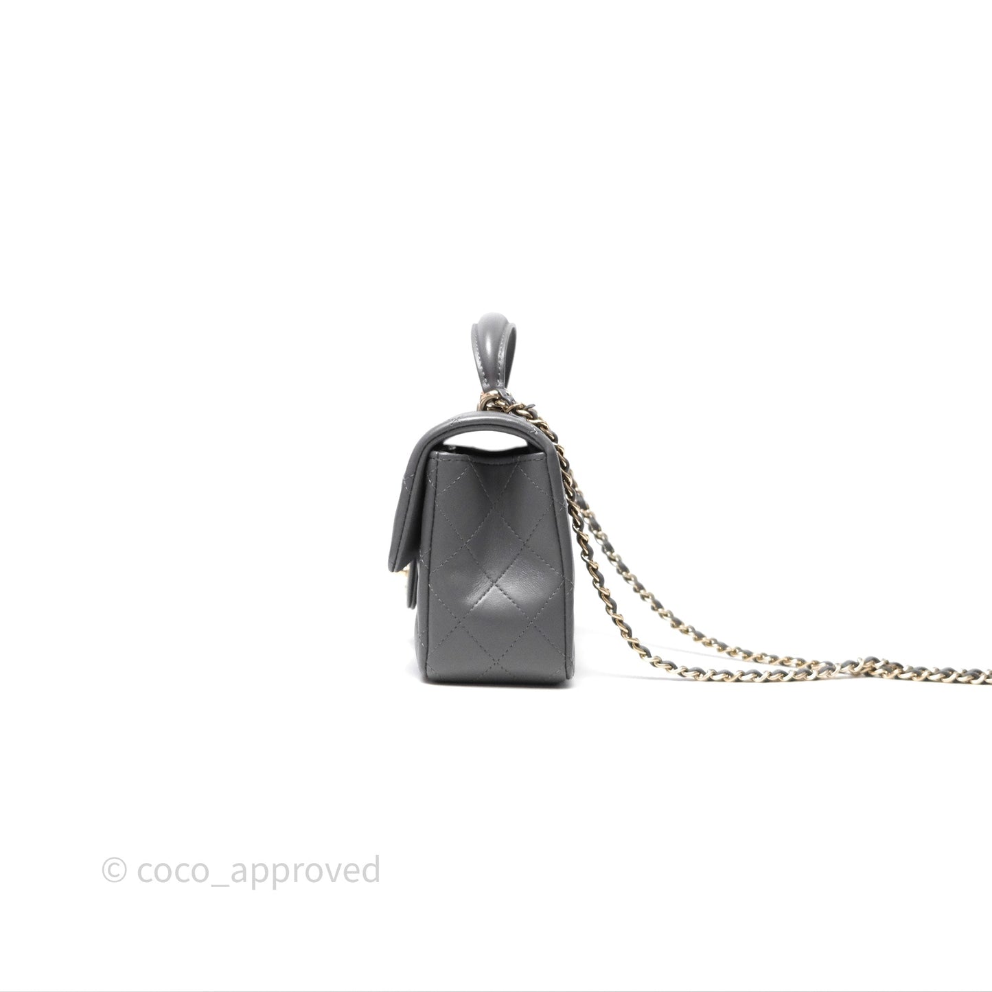 Chanel Top Handle Mini Rectangular Flap Grey Lambskin Gold Hardware
