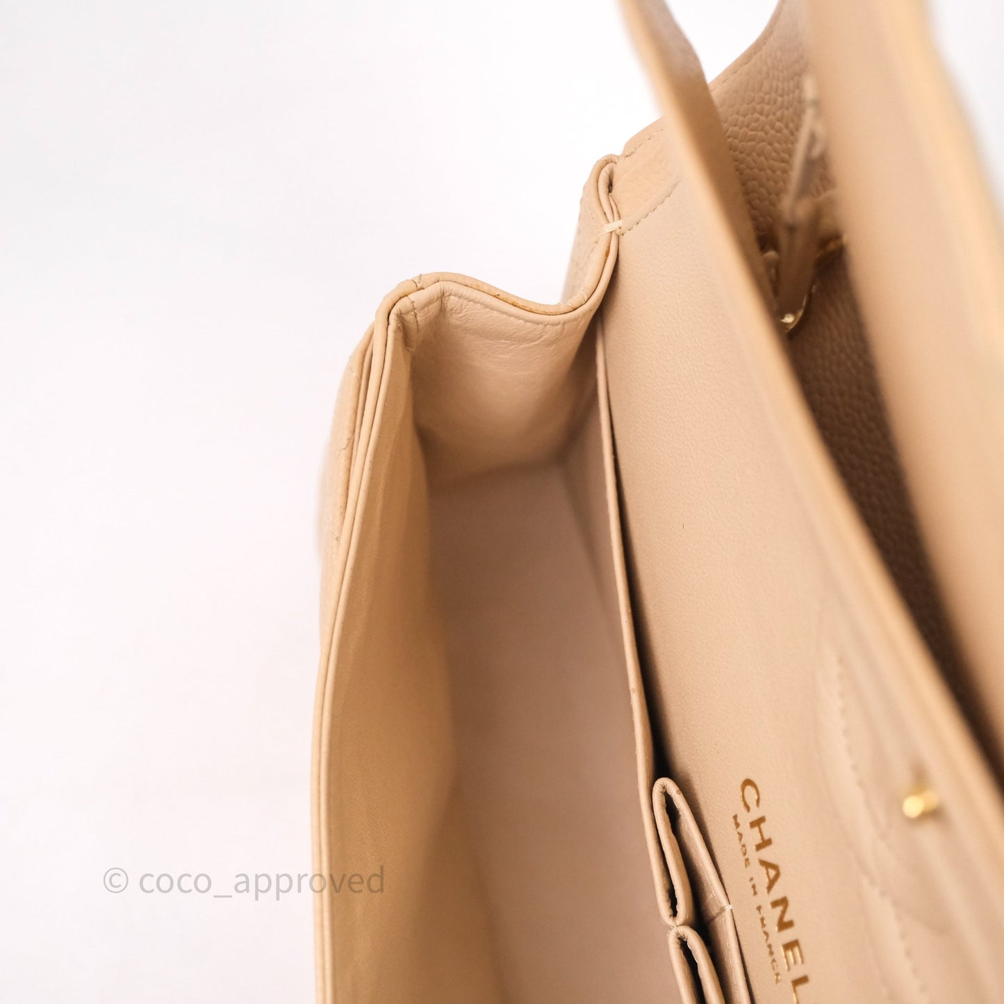 Chanel Classic M/L Medium Flap Quilted Beige Caviar Gold Hardware