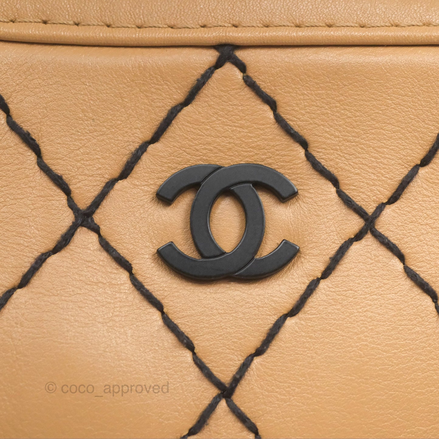 Chanel Contrast Stitch Surpique Bowler Bag Beige Calfskin Matte Black Hardware
