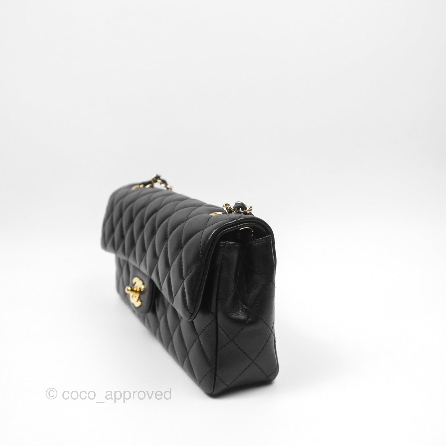 Chanel Quilted East West Flap Bag Black Lambskin Gold Hardware