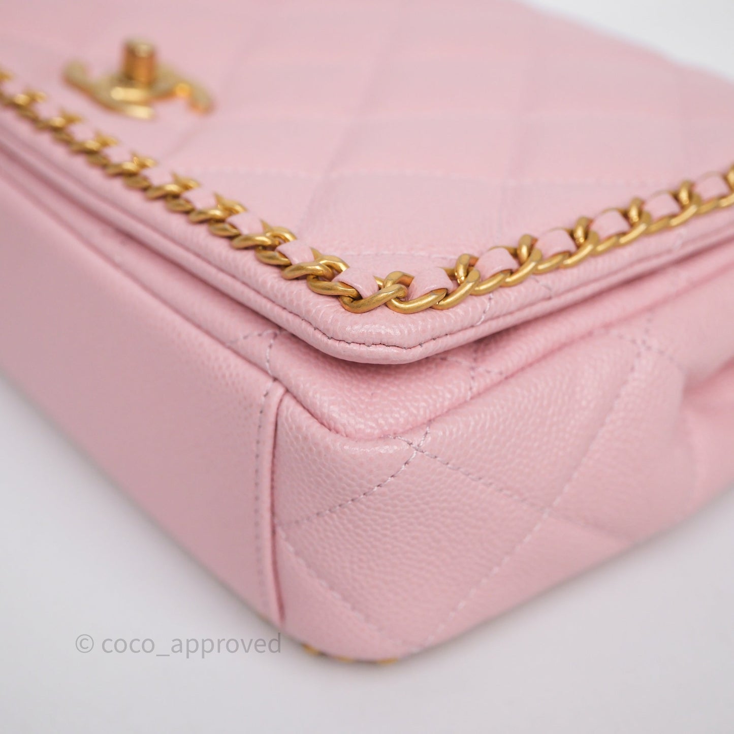 Chanel Chain Around Flap Bag Pink Caviar Aged Gold Hardware 22B