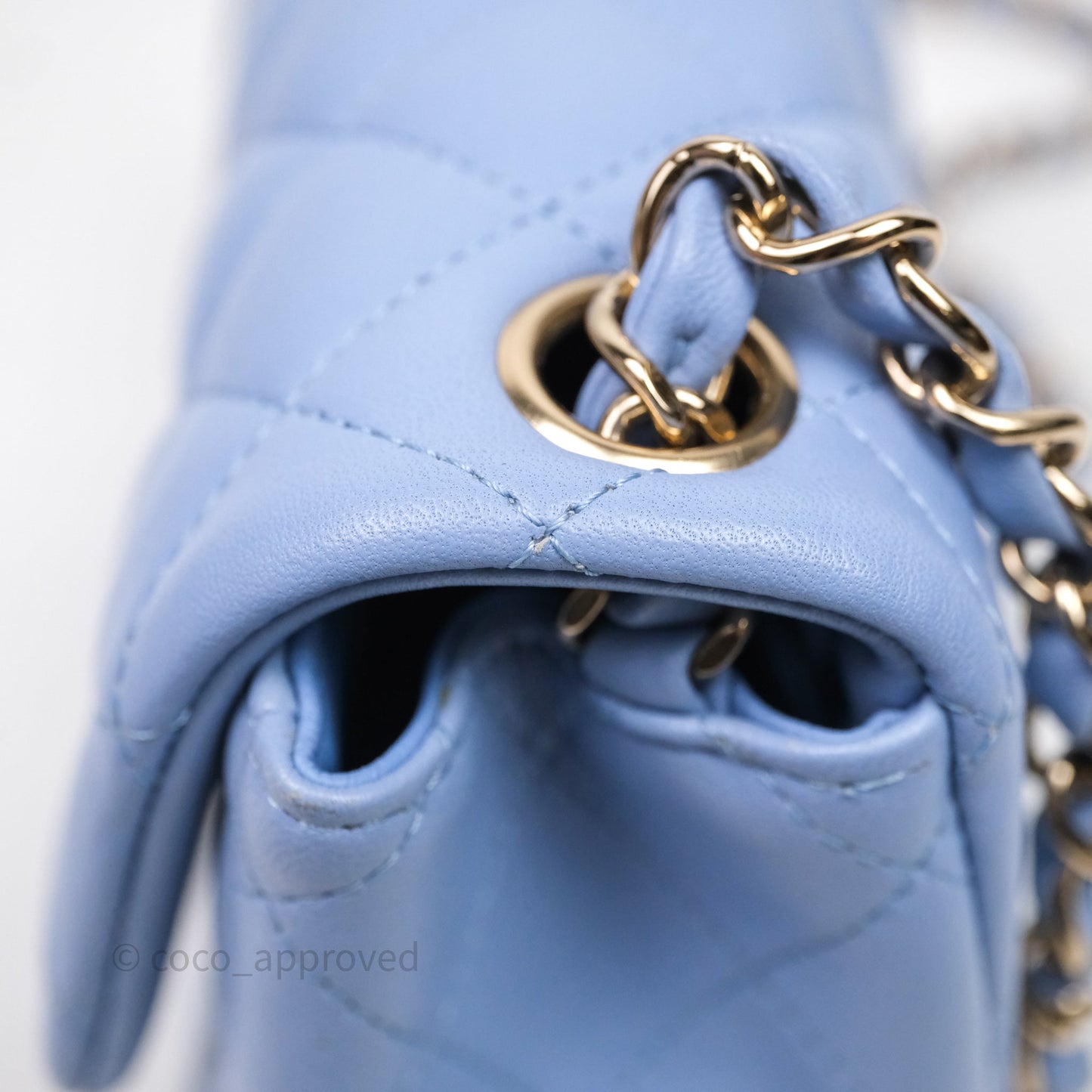 Chanel Mini Square Quilted Sky Blue Lambskin Gold Hardware