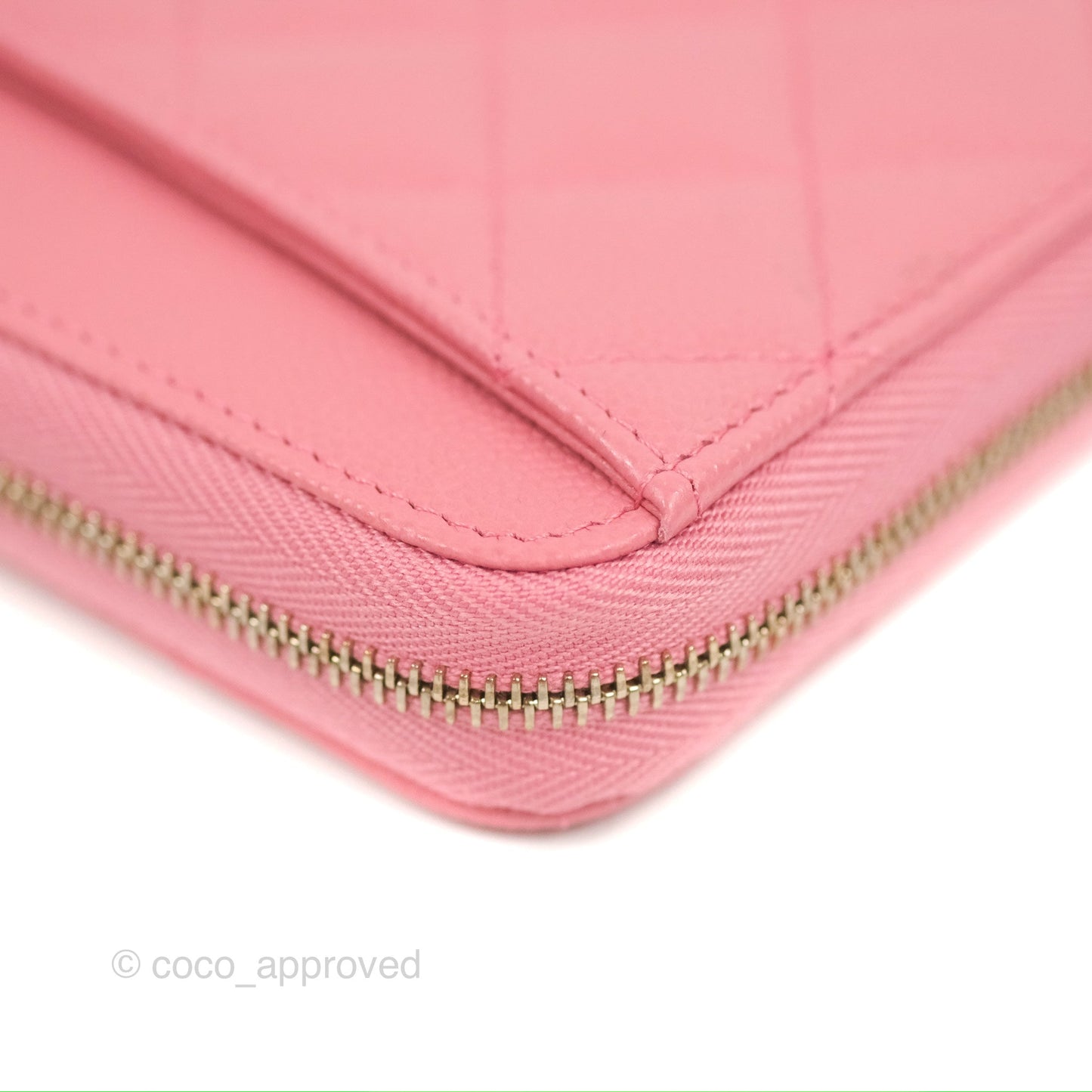 Chanel Classic Zip Long Wallet Quilted Pink Caviar Gold Hardware