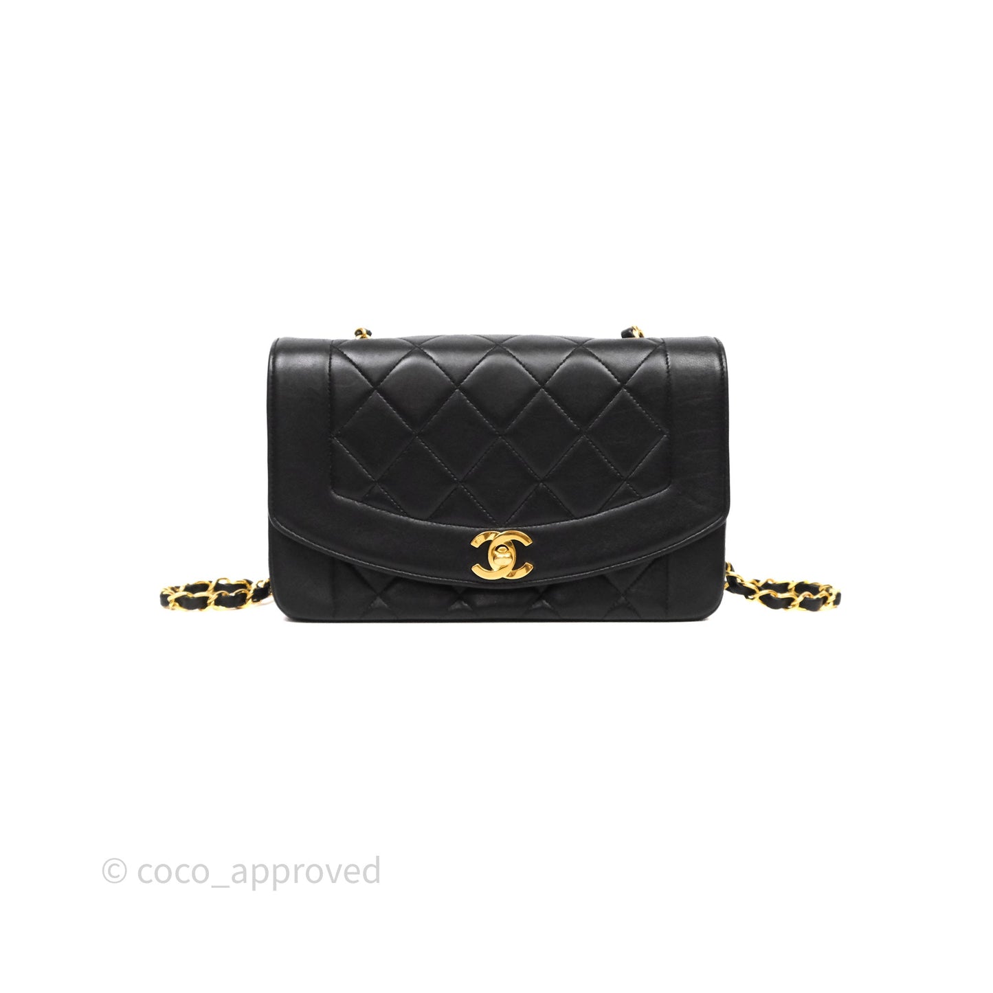 Chanel Vintage Small Classic Diana Flap Bag Black Lambskin 24K Gold Hardware