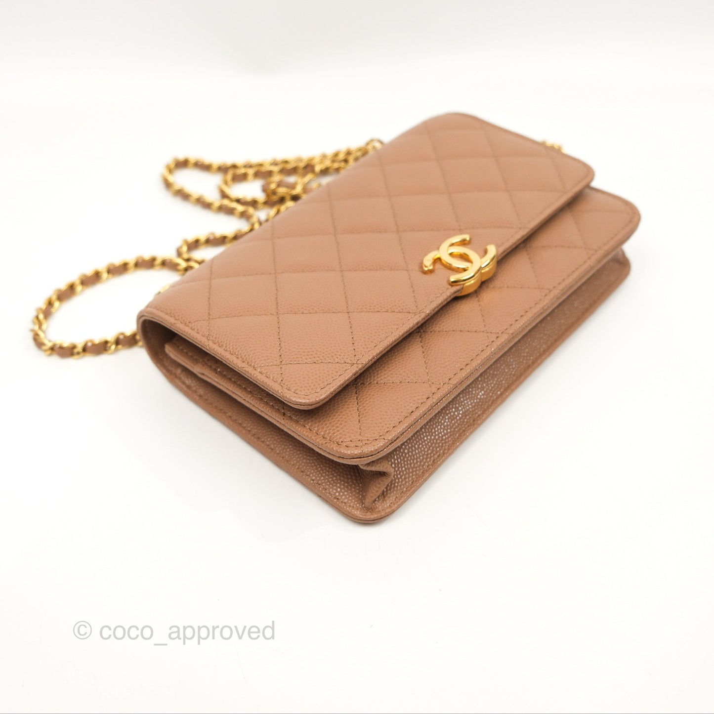 Chanel Coco First Wallet On Chain WOC Dark Beige Caviar Gold Hardware 22K
