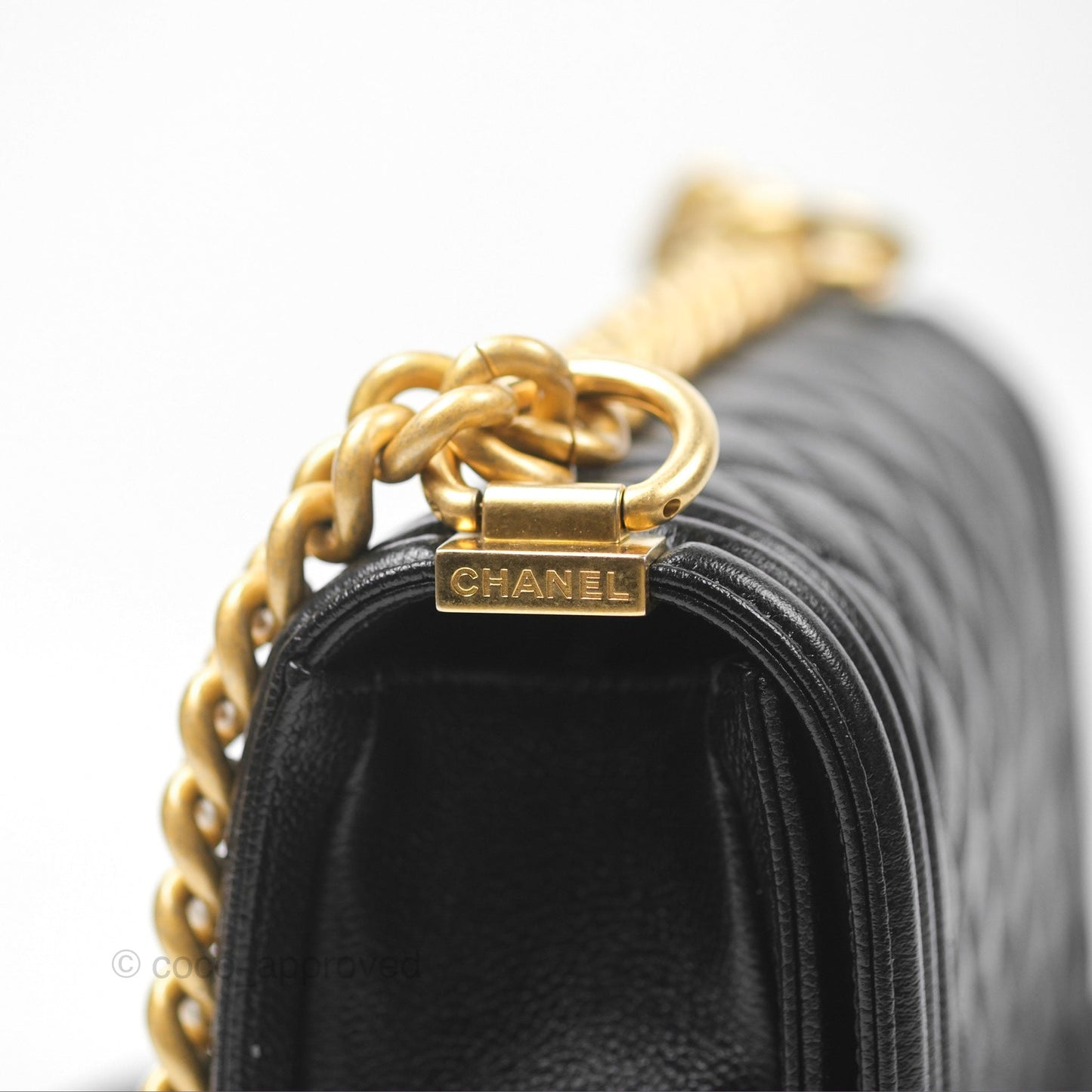Chanel Boy Messenger Bag Black Caviar Aged Gold Hardware