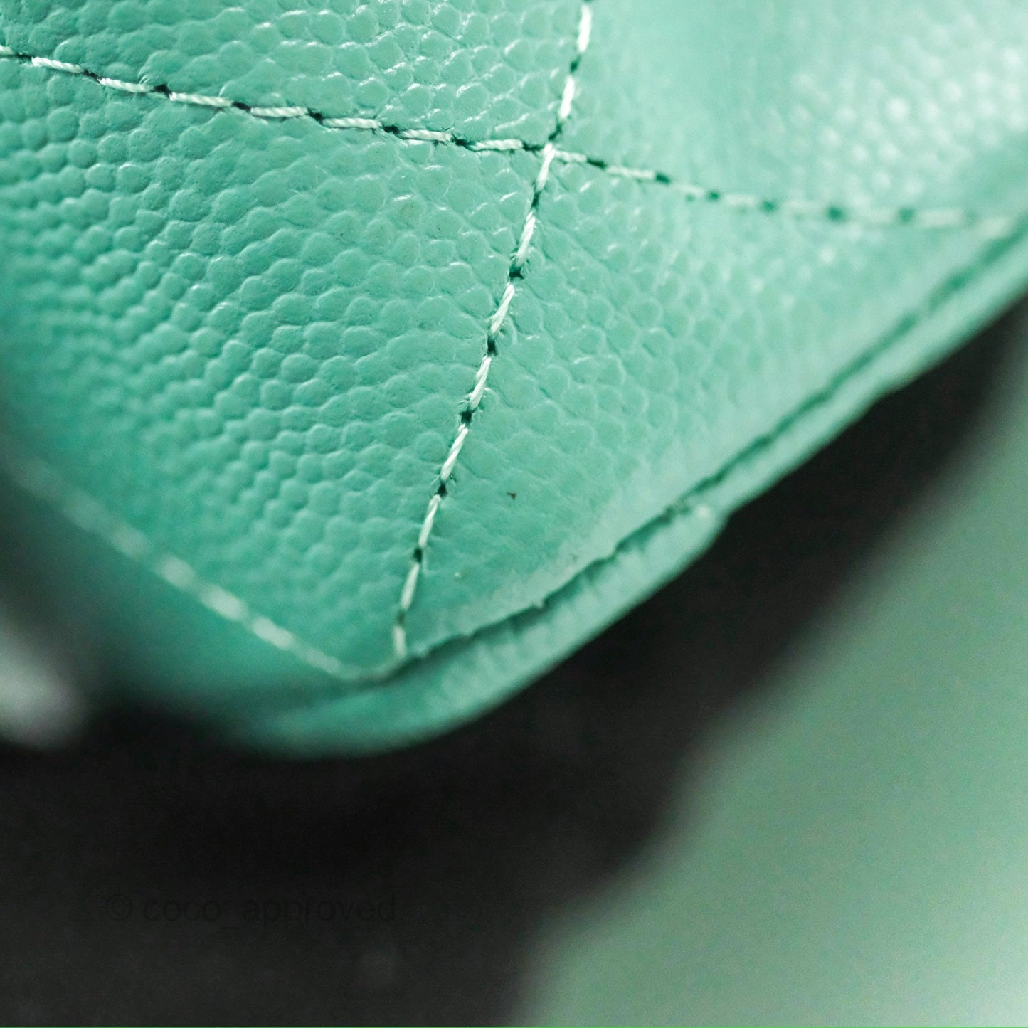 Chanel Small Classic Quilted Flap Tiffany Green Caviar Gold Hardware