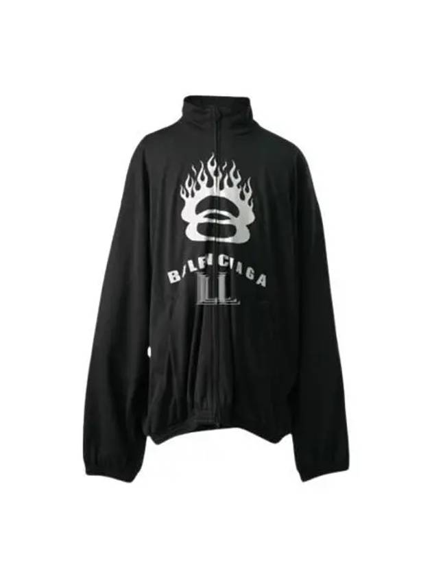 Luxury Balenciaga Flame Print Zip-Up Jacket Black