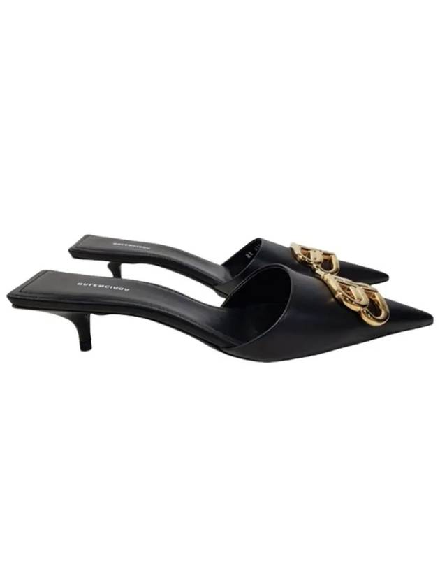 Luxury Balenciaga Gold BB Logo Mule Heel Black