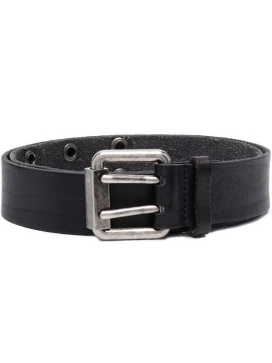 Luxury Saint Laurent Square Buckle Leather Belt Black