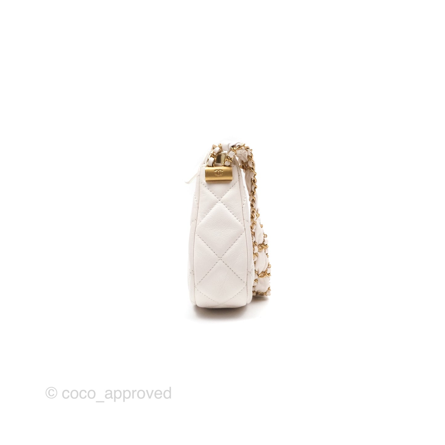 Chanel Hobo Bag White Aged Calfskin Aged Gold Hardware