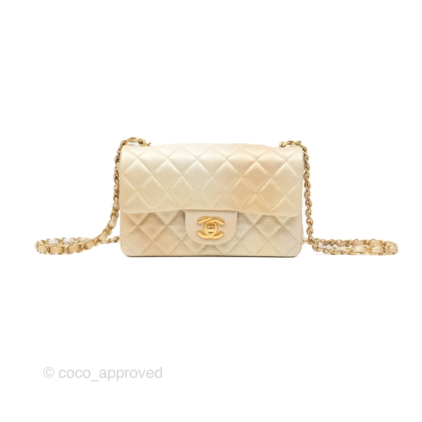 Chanel Mini Rectangular Flap Beige Ombre Iridescent Goatskin Aged Gold Hardware 22C