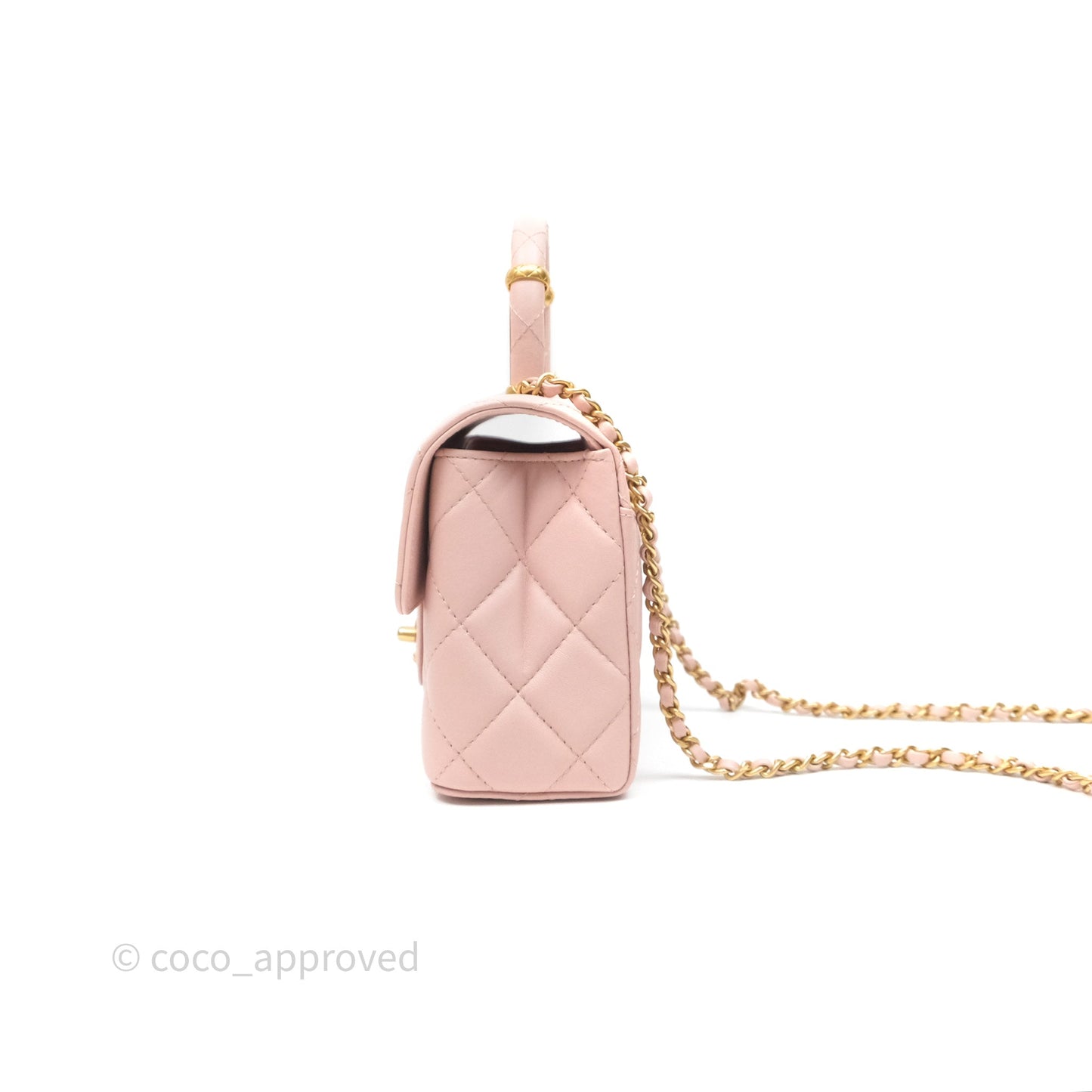 Chanel Top Handle Flap Bag Pink Lambskin Aged Gold Hardware 23S